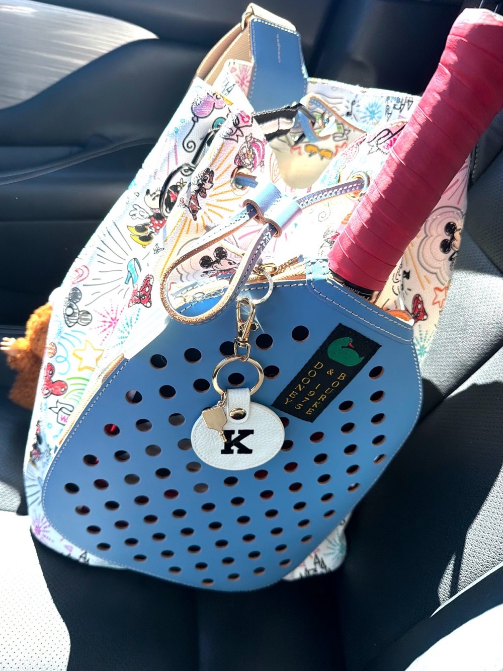 Dooney & Bourke White Multicolor Patterned Tote with Blue Accent